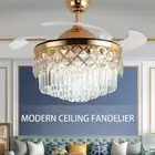 42" Luxury Crystal Ceiling Fan Light Remote Retractable 3-Color LED Chandeliers