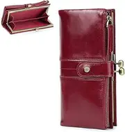 [CONTACTS] Leather Kiss Lock Wallet for Women CONTACT'S Kiss Clasp Wallet Zipper Coin Card Purse RFID Clutch Wallet Red Phone Holder