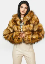 [AZALEA WANG] Brown Gracelle Faux Fur Coat