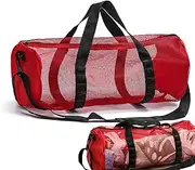 [Generic] bath bag, mesh beach bags for women bag toy organizer bag travel bags mesh sand proof mesh large beach tote bag shoulder bag women shoulder bag, Red, Se référer au descriptif