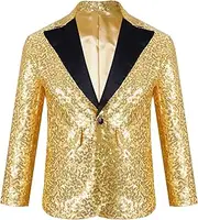 [iiniim] Kids Big Boys Stylish Shiny Sequins Lapel Suit Jacket Coat Formal Slim Fit Blazer Tuxedo Wedding Banquet Outfit