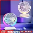 USB Plug In/USB Rechargeable Table Fans 1/3 Speed with RGB/Warm Light Desk Fan
