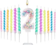 Birthday Numbers Candles, Macaron Number Candles 0-9 Sweet Numeral Topper with Plastic Holder Birthday Cakes Decoration for Wedding Party Anniversary Decoration (Number 2)