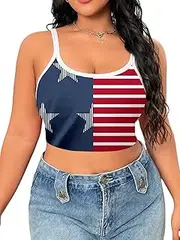 [SODSHY] Women's Plus Size Tops USA Shirt Memorial Day Red White and Blue Patriotic Shirts American Flag Graphic Tank Tops, Cami-2, 3X-Large