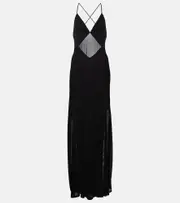 [Staud] Staud Fleur mesh-paneled jersey gown AU 14 black