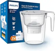 Philips Water Filter Jug +3 Micro X-Clean Replacement Filter Cartridges, Fast Flow, White, 2.6 litres, Electronic Timer
