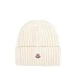 [Moncler] Moncler Ribbed Logo-patch Beanie ONE SIZE WHITE