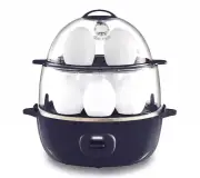 DASH Deluxe Rapid Egg Cooker 2-Tier Hard Boiled Poached Vegetables Steamer Navy