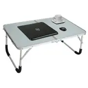 Foldable Laptop Table, Bed Desk, Breakfast Serving Bed Tray, Portable Silvery