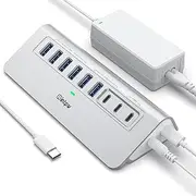 Powered USB Hub, intpw 9-Port USB 3.2/USB C Hub with 10Gbps USB C 3.2, 2 USB A 3.2, 4 USB 3.0, 2 PD 45W Charging Ports, 65W Power Adapter and 3.3FT Cable, Aluminum USB Hub for laptop, iPhone 16/15, PC