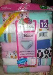 14 pack Girls Fruit Of The Loom TAGLESS Bikini Underwear Size 12
