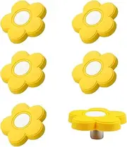 6pcs Yellow Flower Shape Knobs - Soft Rubber Handles, Cabinet Drawer Pulls for Kids' Rooms & Closets, 1.8x1.8x0.85 Inch with Screws