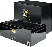 HAWK & GABLE Luxury 12 Slot Watch Box Organizer, Glass Display and Metal Lock, Wide Compartments Fit Large Watches, Plush Velvet Lining, Men’s Jewelry Case, Black Piano Finish (Pearson Valet)