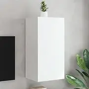 Modern TV Wall Cabinet with LED Lights, White, 40.5 x 35 x 80 cm, Engineered Wood, Ample Storage, Versatile Media Unit, Wall-Mounted Design for Living Room, Bedroom, Entertainment Center