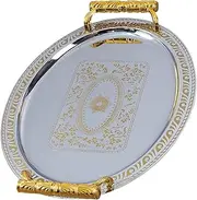 Zerodeko Stainless Steel Serving Tray Oval Fruit Platter Vintage Decorative Tray with Handles for Tea Coffee Dessert Snacks Party Decoration