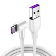2PCS 5A Type-C Super Fast Charging Elbow Data Cable For Huawei P30 Mate 30 Xiaomi 9 Pro S10+ Note10 WHITE COLOR