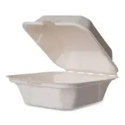 White Molded Fiber Clamshell Containers, 5.9 x 5.9 x 2.9, White, Sugarcane, 400/