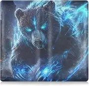 [Amooorous] Blue Cool Flame Bear Premium Leather Registration and Insurance Card Holder Auto Truck Comparment Accessories Case for Cards, Essential Document, Driver License Vehicle Paperwork, Blue cool flame