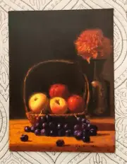 Charles Rosenthal Original Still Life Oil Painting APPLES GRAPES & FLOWERS