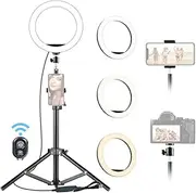 16cm/ 6inch Video Ring Light Lamp Dimmable 3 Lig ng Modes USB Powered with Ballhead Adapter Phone Holder 110cm Tripod Stand Wirel Remote S er for Live Streaming Selfie Multicolor403 110cm Light Stand