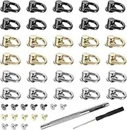 32 Pcs D Ring Stud Screw Ball, Metal D Ring Rivets D Ring Stud Screw Ball Head Button Leather Rivets with D Ring for Bag Hardware Leather Crossbody Belt Purse Craft