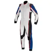 Go Kart Cordura Suit-White-Blue-Black with red piping - Special Offer