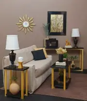 ⬛SET 3 black gold CONSOLE/COFFEE/SIDE TABLE living room FURNITURE 1/6 forBARBIE