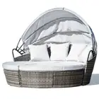 LONDON RATTAN 3PC Outdoor Daybed Patio Rattan Sofa Sun Lounge Furniture Grey Wic