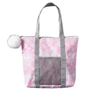 Justice Pompom Zipped Pink Grey Leopard Tote Bag