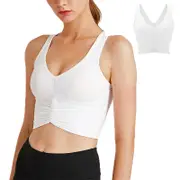 Nevenka Medium Support Sports Bra Scrunched Front Fitness Racerback Vest-White
