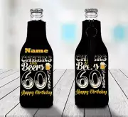 Personalised 60th Birthday Stubby Holder Zip Up Bottle Cooler Collapsible