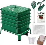 Blütezeit 5-Tray Worm Compost Bin, 53QT Worm Composter Indoor & Outdoor, Worm Farm Starter Kit for Vermicomposting, Recycling Food Waste (Green)
