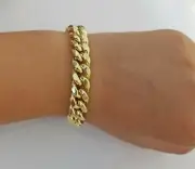 Real 10k Gold Mens Bracelet Cuban Link 9" 11mm Box clasp Strong Miami Cuban 10kt