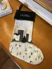 West Elm Winter Scenes Ice Skaters Green Cuff Stocking Mono “LAUREN” NWT OB