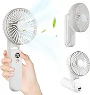 H HOME-MART 3 IN 1 Portable Handheld Fan, Portable Fan Rechargeable, 180° Adjustable, 5 Speed Wind, Display Electricity in Real Time, USB Rechargeable Foldable Fan, Quiet Personal Fan (White)
