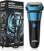Sejoy Electric Razor for Men, Wet & Dry Foil Shaver with 3-Blade & Edge Shaving Area, 7500 RPM High Speed Motor, Digital Power Display, IPX7, Men's Electric Foil Shavers Peacock