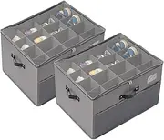 Shoe Organizer for Closet, 2 Pack Large Shoe Box Storage Container with Clear Cover, Foldable Fabric Shoe Storage Bins with Adjustable Dividers, Space Saving Shoes Holder, Fits 32 Pairs (Gray)