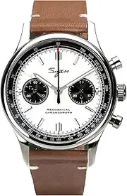 [Sugess] SUPANK007SN 40MM Brown Band Panda Swan Neck Chrono Seagull ST1901 Movement Sapphire Crystal Chronograph Men's Watch 1963, Silver, 40mm, strap