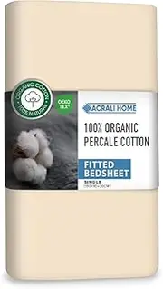 ACRALI HOME Fitted Bedsheet GOTS Certified (Cream, Single (190x90+40cm))