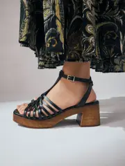 Black Signature Premium Leather Square Toe Weave Clog Block Heel Sandal Shoes (AL5360) | $113