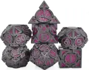 Galactic Dice Premium Dice Sets - Black Metal & Magenta Sparkle Set of 7 Dice wi
