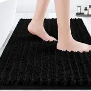 Extra Large Black Bathroom Rug Set 3 Piece Ultra Soft Non Slip Chenille Mats