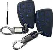 REPROTECTING Silicone Rubber Key Fob Cover Compatible with 2025-2022 Chevy Chevrolet Silverado 1500 GMC Sierra 1500, 2025 2024 Silverado Sierra 2500HD 3500HD (2pcs Black/Blue+Key Chain)