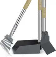 Dog Pooper Scooper, Dog Poop Tray and Rake Set, Pet Waste Removal Scoop with Lon
