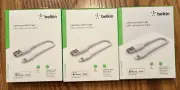 3 New Sealed Belkin 6 Inch 15 CM Lightning To USB-A Cables MFi Certified