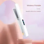 White Portable Mini Wireless Hair Straightener - USB Rechargeable, 2-in-1 Curlin