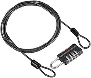 uxcell 4 Digit Combination Lock with Security Cable, 1 Set Outdoor Padlock 5Ft Steel Lock Chain for Locker Luggage Bike, Black