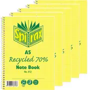 Spirax 812 Notebook 7mm Ruled 70% Recycled Spiral Bound A5 120 Page Pack 5