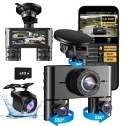360° Dash Cam Front and Rear Inside, 4 Channel Dash Camera for Cars FHD 1080P...