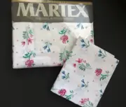 TWIN Flat Sheet Plus ONE Pillowcase Martex Pink Blue Flowers Vintage Bedding NOS